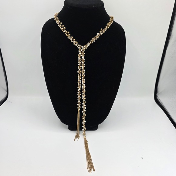 Natasha‎ Womens Gold Tone With Clear Rhinestone Tassel Necklace Signed 49" - Picture 1 of 8